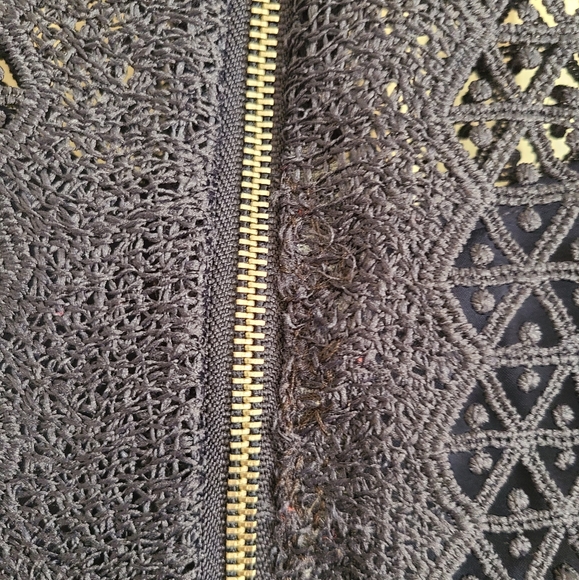 Zara Crochet Lace Overlay Maxi Dress Navy Blue Black Gown Small - Picture 5 of 8